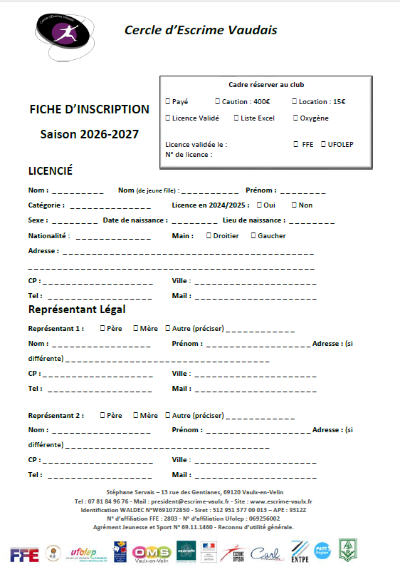 Fiche d'inscription